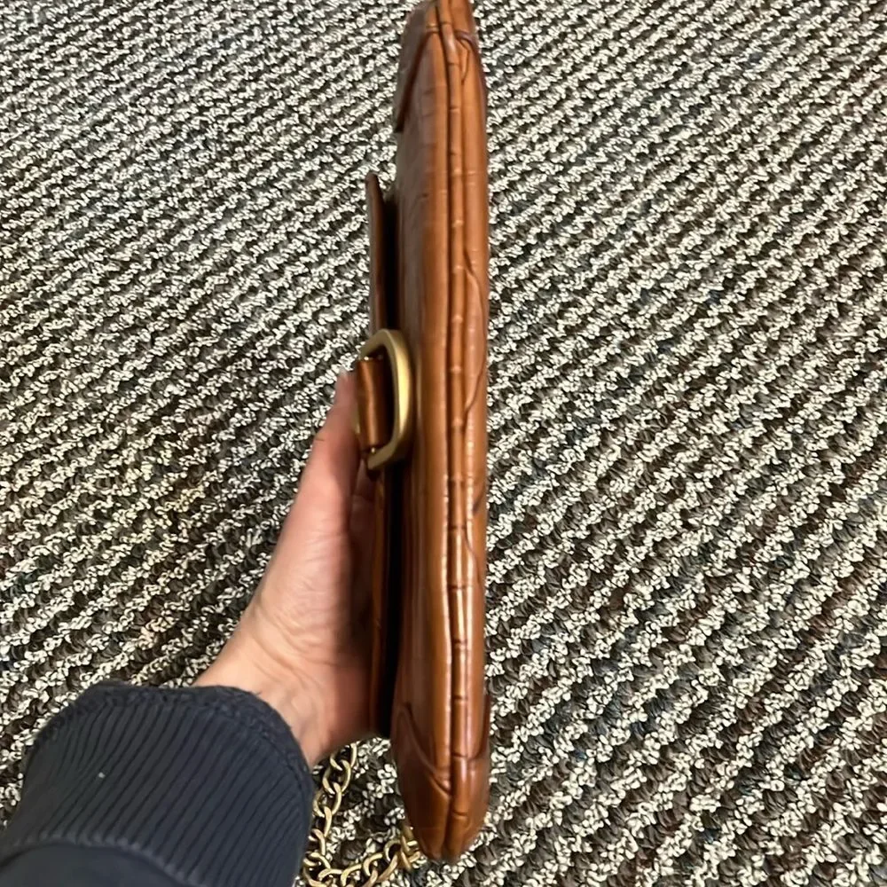 Y2K New York & Company Brown Crocodile Embossed Clutch Chain Shoulder Bag